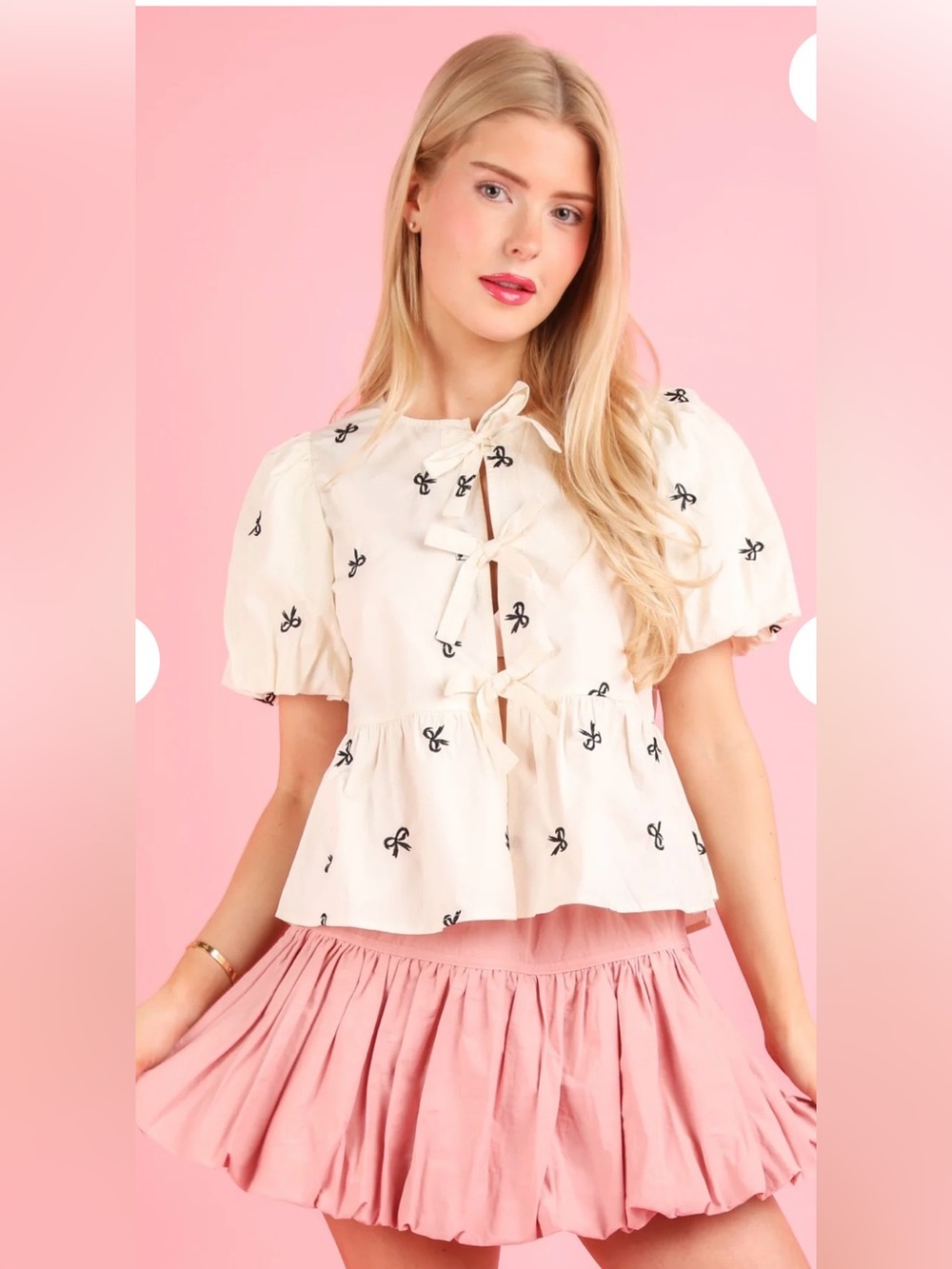 New Embroidered View blouse from Simons Cream Bow-Tie Peplum Top - size M
